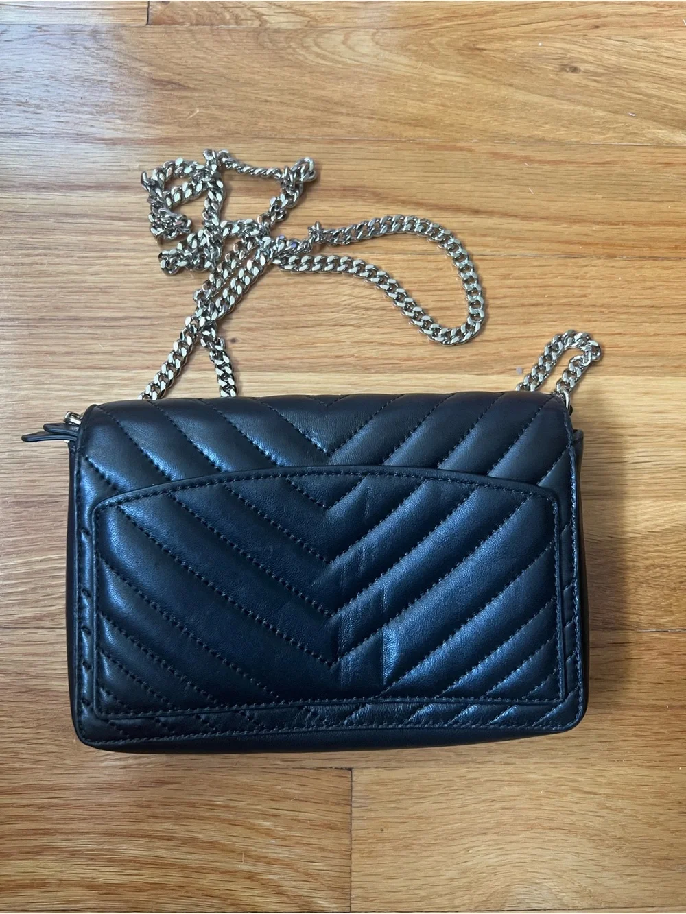 kate spade black quilted leather crossbody with silver chain